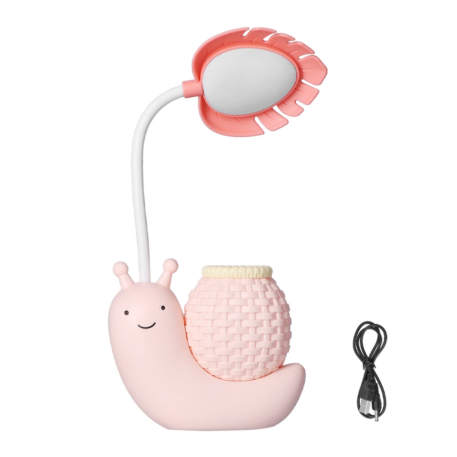 LED Desk Lamp with Pen Holder Cartoon Animal Snail Table Lamp Multiple Function USB Charging Cute Desk Light Gooseneck for Students Kids Warm White Light 0.6~3W DC 5V(Pink)