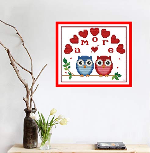 Cross Stitch Stamped Kits Quilt Pre-Printed Cross-Stitching Patterns for Beginner Kids Adults, Embroidery Crafts Needlepoint Starter Kits The Owl