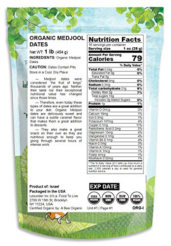 Organic Medjool Dates, 1 Pound – Non-GMO, Whole Dried Dated with Pits, Large Size, Unsweetened, Unsulphured, Vegan… - Image 3