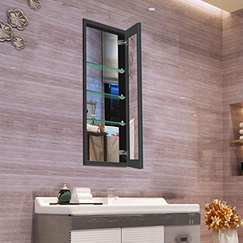 B&C 15"x36" Aluminum Medicine Cabinet with Mirror|Color Black|Bathroom Mirror Cabinet with Adjustable Glass Shelves|Storage Cabinet for Bathroom Recessed or Surface Mounting - Thumbnail 2
