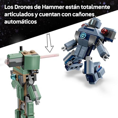 ǀ Marvel Iron Man & War Machine vs. Hammer Drones - Brinquedo de construção com 2 minifiguras e 2 bonecos de ação com Stud Shooters - Presente de Super Herói para Rapazes de 7+ Anos - 76320