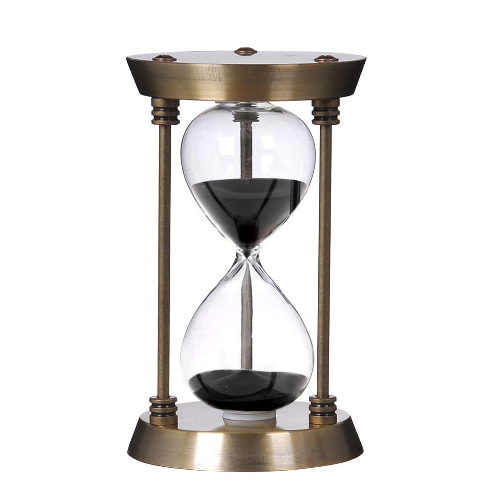 Hourglass Timer 60 Minute, Bronze Metal Frame Decorative Sand Timer (Black Sand, 8.6x6x6 inch)