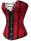 Camellias Brocade Pattern Lace Through Top Floral Overbust Corset Bustier