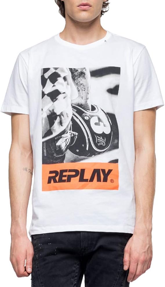 Replay Men's M3854 .000.2660 TShirt, White (White 1), Medium Amazon