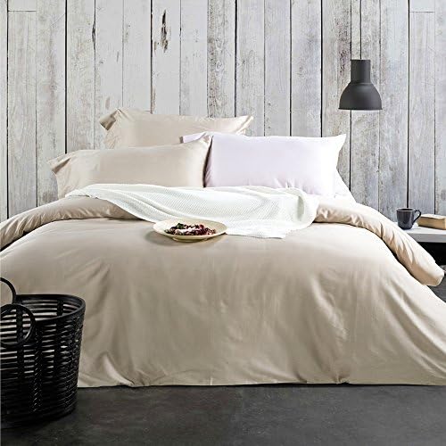 UFO Home 3pc Duvet Cover Set, 600 Thread Count Percale, 100% Egyptian Cotton, Zipper Closure, No Inside Filler or Comforter, Smooth Solid Tan Color Pattern, Super Soft and Lustrous (Full, Tan-AH)
