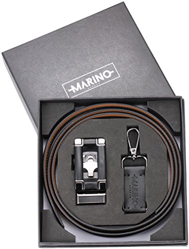Marino Ratchet Click Belts for Men - Mens Comfort Genuine Leather Dress Belt - with Automatic Buckle, Enclosed in an Elegant Gift Box - Black - Adjustable from 28" to 44" Waist