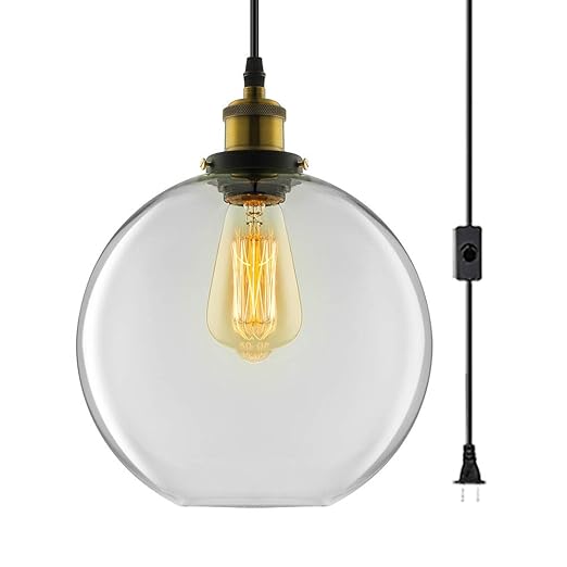 Lakiq Hanging Pendant Light Plug In Glass Globe Modern