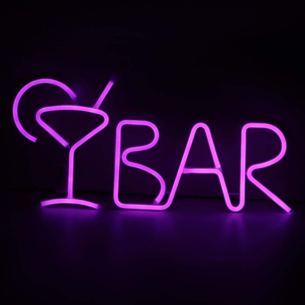 LED Neon Light Signs, BAR Letters Decorative Lights with Remote Control, Adjustable Brightness Sign Lights with USB or Battery Power, for Living Room, Bedroom, Hotel, Restaurant, Party(purple)