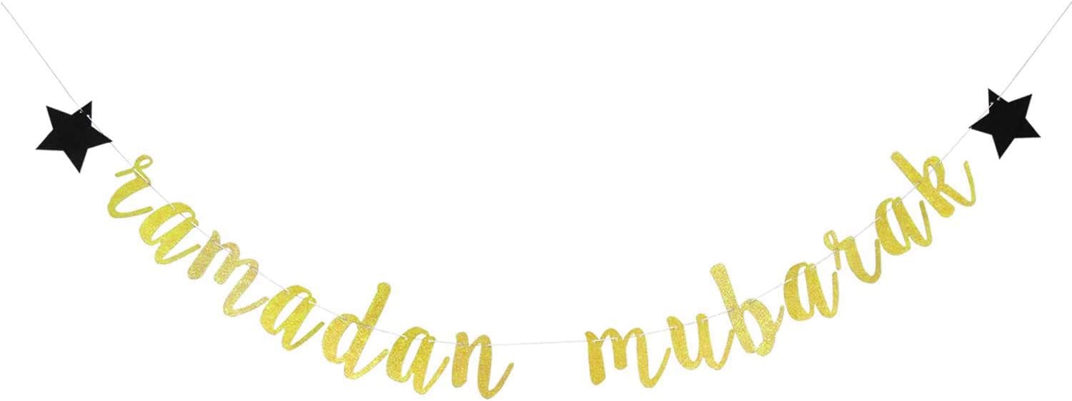 Glitter Ramadan Mubarak Banner, 2025 Ramadan/Hajj/Umrah Mubarak Photo Prop - Eid Festival Muslim Islam Party Decoration Supplies