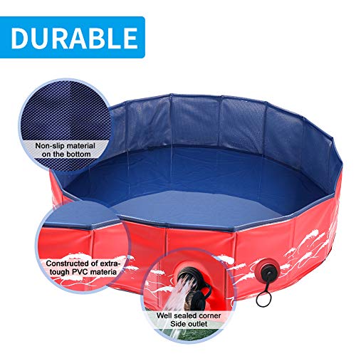Delicacy Foldable Dog Pool, PVC Collapsible Dogs Pet Kiddie Bath Pool Swimming Pool,Bathing Tub for Dogs Cats and Kids-Red