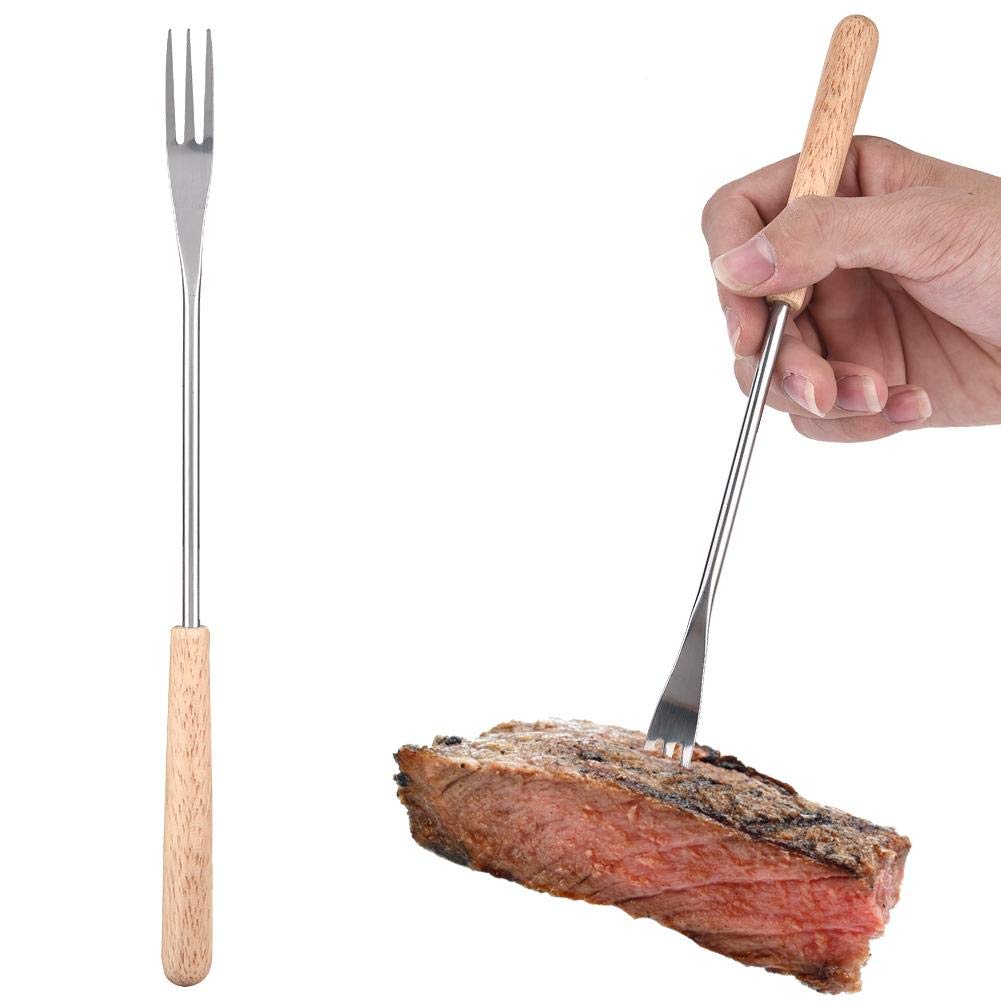 1PCS Wooden Handle BBQ Fork 26.5cm Roast Stick Skewer for Camping Picnic Fork Stainless Steel Cheese Chocolate Fruit Fondue Forks