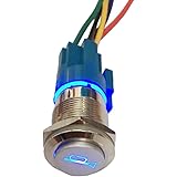 ESUPPORT 12V Car Auto Blue LED Light Momentary Speaker Horn Push Button Metal Toggle Switch 19mm Socket Plug