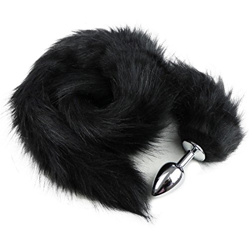 YiZYiF Stainless Steel Faux Fox Tail Funny Sex Toy Adult Romance Games Black