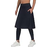 ANIVIVO Women Long Knee Length Skirt with Full Leggings,Skirted Leggings with High Waisted Pockets