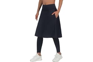 ANIVIVO Women Long Knee Length Skirt with Full Leggings,Skirted Leggings with High Waisted Pockets