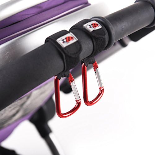 Stroller Hooks 2 Extra Strong Buggy Clips, Universal Fit for Strollers, Hook Shopping Bags Securely (Ladybug Red)