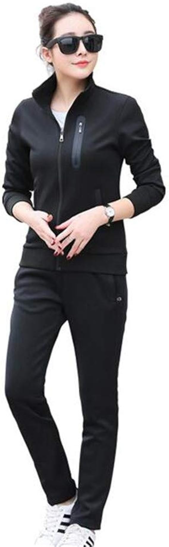 Amazon リュハイ 秋 レディース スポーツ カジュアル 運動スーツ スリムフィット スウェットシャツ スーツ 2点セット ブラック2xl トレーナー パーカー 通販