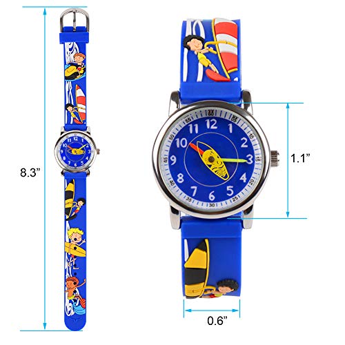 Venhoo Kids Watches 3D Cute Cartoon Waterproof Sport Silicone Children Toddler Wrist Watch Time Teacher Birthday Gift for 3-10 Year Boys Girls Little Child (Surfing Boy Blue)