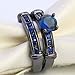 Couple Ring Bridal Set His Hers Black Gold Plated Blue CZ Stainless Steel Wedding Ring Band