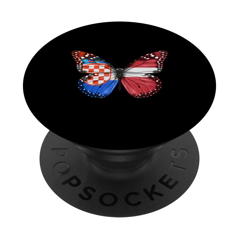 Croatian Latvian Flag Butterfly PopSockets Swappable PopGrip