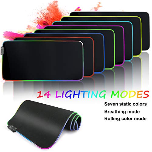 RGB Extended Gaming Mouse pad,Large led Gaming Mouse pad with 14 Lighting Modes and 2 Brightness Levels,Non-Slip and Waterproof Soft Mouse mat Suitable for Gamer/e-Sport pros/Office