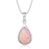 Veshon Opal Necklace for Women - 925 Sterling Silver October Birthstone Teardrop Pendant with 9x12mm Opal Gemstone, Adjustable Box Chain Jewelry Gif for Her