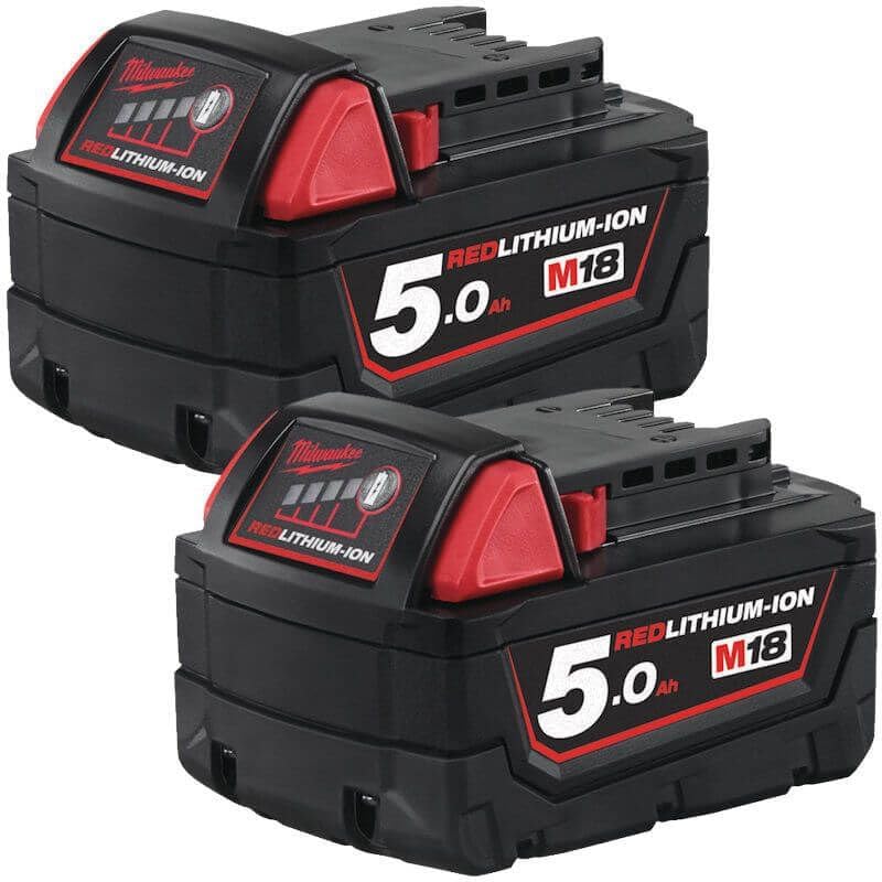 Milwaukee M18B5 18V 5.0Ah RedLithium Twin Pack Battery Set
