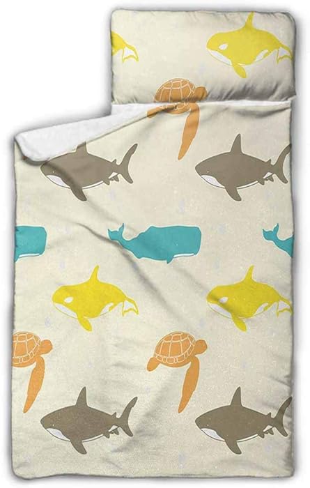 Andrea Sam Room Baby Crawling Sea Animals,Pattern with Whale,Shark and Turtle Aquarium Doodle Style Marine Life,Ivory Taupe Peach Children Sleeping Mats