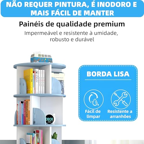 Estante Giratória Livros, 3 Andares, 98 * 40CM, 360° Estante Giratória, Livro