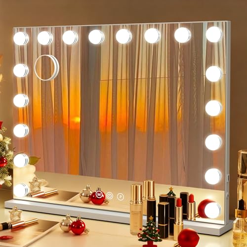 Hollywood Schminkspiegel Spiegel Mit Beleuchtung, 80×60 Cm, 18 Led-Lampen, 3 Lichtmodi, 10× Vergrößerung, Stufenlos Dimmbar, Usb-Ladeanschluss, Ideal Für Schlafzimmer &Amp; Kosmetikbereich (18Led-80X60)