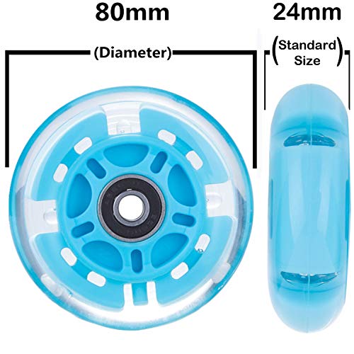 AOWISH 2-Pack Light Up Scooter Rear Wheels 80mm LED Flashing Inline Skates Replacement Wheel with Bearings ABEC-9 for Toddle Kids Adjustable 3-Wheel Kick Scooters (Blue)