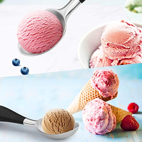PowerDoF Ice Cream Scoop, Stainless Steel Ice Cream Spoon with Soft Rubber Handle, Perfect Ergonomic Design for Easy Grip, Heavy Duty Icecream Scoop Kitchen Gadgets for Ice Cream, Cookie Dough, Sorbet