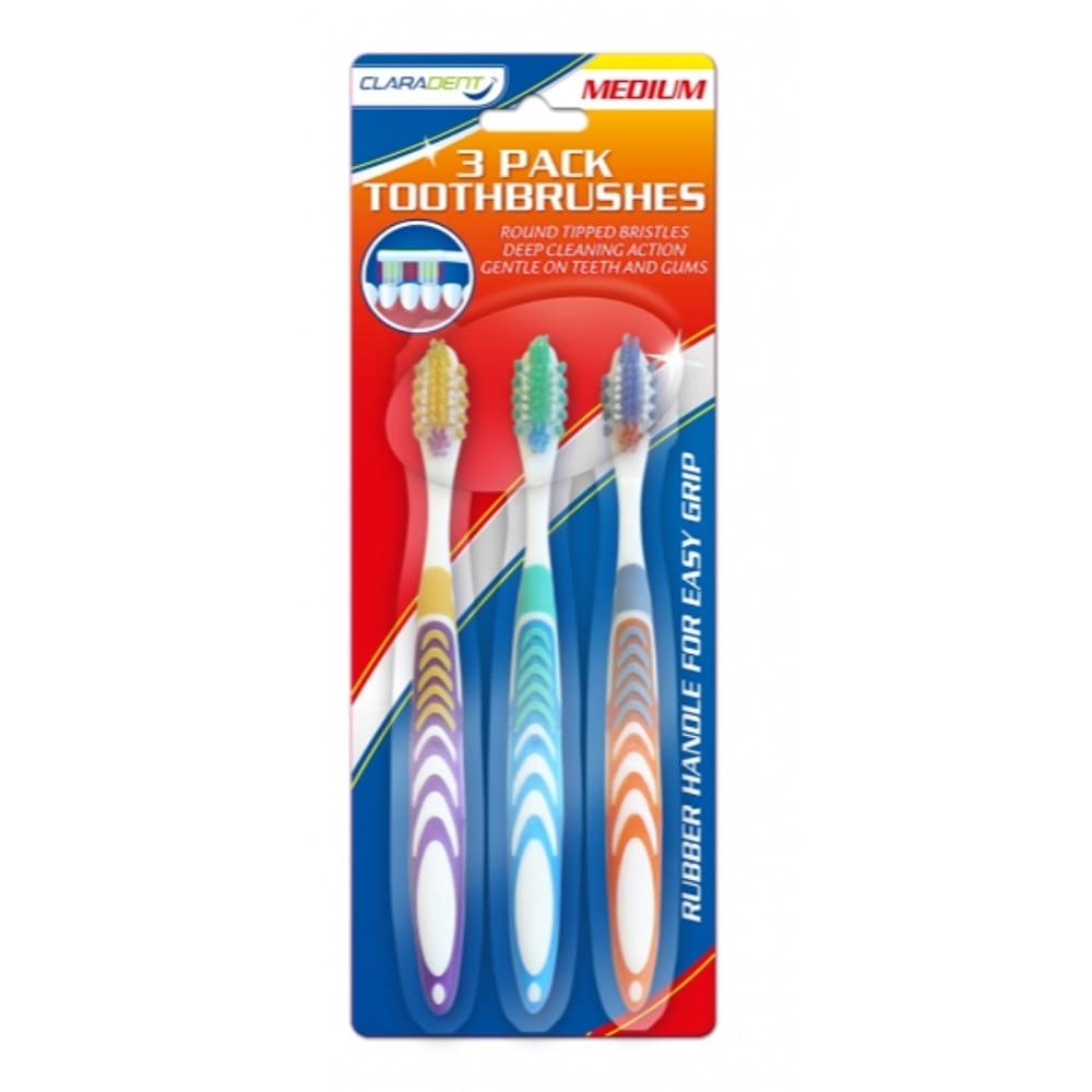 Claradent Medium Bristle Toothbrushes Pack of 3