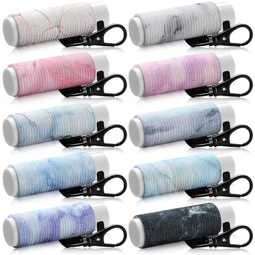 Sureio 10 Pack Lip Balm Holder Keychain Compact Clip On lipstick Lip Gloss Holder Keychain Elastic lipstick Sleeve Clip(Marble Style)