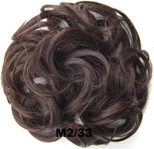 Beauty Wig World Scrunchie Bun Up Do Hair piece Hair Ribbon Ponytail Extensions Wavy Curly or Messy Various Colors#M2/33 Darkest brown/dark auburn