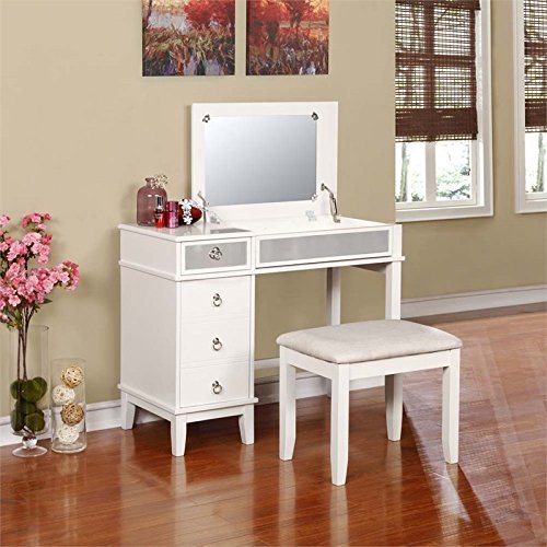 Riverbay Furniture Eva 2 Piece Bedroom Vanity Set in White - Thumbnail 3