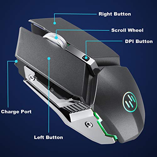 VEGCOO C18 Wireless Gaming Mouse, 2.4G Rechargeable Ergonomic Optical Portable Mobile Mice with Adjustable DPI Level, USB Nano Receiver Compatible with Notebook, PC, Laptop, Computer, MacBook - Black - Thumbnail 3