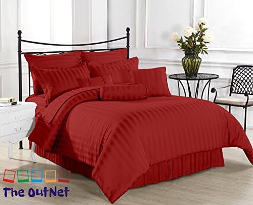TheOutNet Collection Egyptian Cotton 750TC 4 Piece Sheet Set Queen Size with 12'' inch Deep Pocket Fitted Sheet in Burgundy Striped
