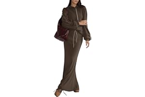 EXLURA Women 2 Piece Outfits Fall Airport Long Sleeve Hoodies Matching Long Skirt Dress Sweatsuits Lounge Sets Winter 2025
