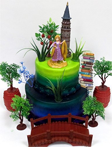TANGLED Princess RAPUNZEL Birthday Cake Topper Featuring Rapunzel Figure and Decorative Themed Accessories
