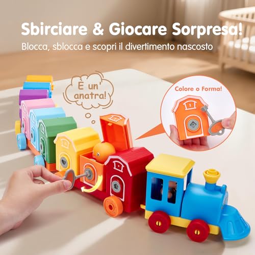hahaland Giochi Montessori 1 Anno, Animali Giocattolo per Bambini con Conteggio, Abbinamento e Ordinamento, Set di Treno Giocattolo Fattoria Animali Bambini, Educativi Regalo Giochi Bambini 1 2 3 Anno