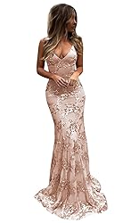 POMUYOO Rose Gold Sequin Mermaid Prom Dress Plus