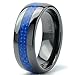 8MM Dome Men's Black Ceramic Ring Wedding Band With Blue Carbon Fiber Inlay Size 13