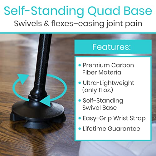 Vive Carbon Fiber Walking Cane with Quad Base Lightweight Stick for