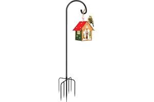 Derkniel Shepherd Hook 108 Inch Tall Heavy-Duty Metal Garden Hanging Pole Stake for Bird Feeder Pole Plant Baskets, Black (1 Pack)