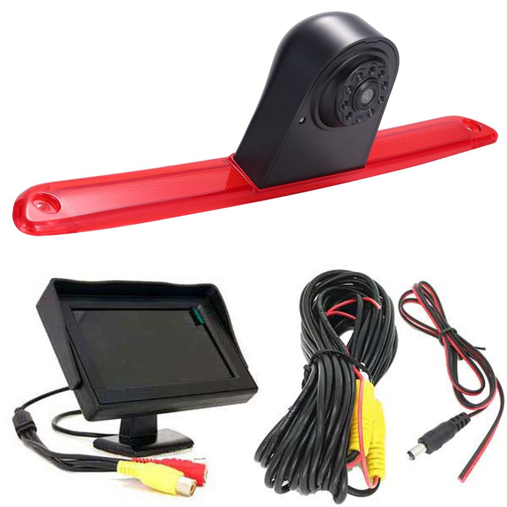 HD Reversing System Brake Light Reversing Camera Van Roof Camera Parking Aid with Angle Adjustable Night Vision Compatible with Mercedes Benz Sprinter W906/Crafter Carevelle + 4.3 Inch Monitor