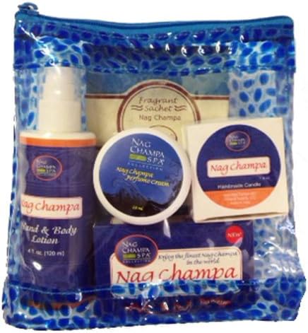 Nag Champa Lovers Spa Gift Set - Lotion, Soap, Solid Perfume, Candle &amp; Sachet.