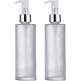 2PCS 120ml/4oz Empty Frosted Glass Lotion Pump Press Bottles Soap Dispensers Refillable Cosmetic Makeup Essence Essential Oil Sample Packing Containers Storage Jars Vials (Silver Head)