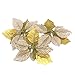 M2cbridge Pack of 6 Glitter Artificial Wedding Christmas Flowers Red Glitter Poinsettia Christmas Tree Ornaments Dia 9 Inch (Golden)