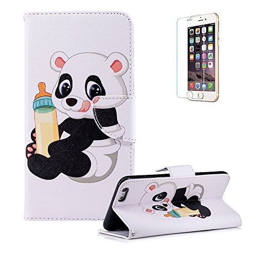 Funyye Premium Wallet Leather Case for iPhone 6 Plus,Cute Feeding Bottle Panda Pattern Multifunctional Magnetic Flip with Stand Credit Card Holder Slots Silicone Leather Case for iPhone 6 Plus/6S Plus